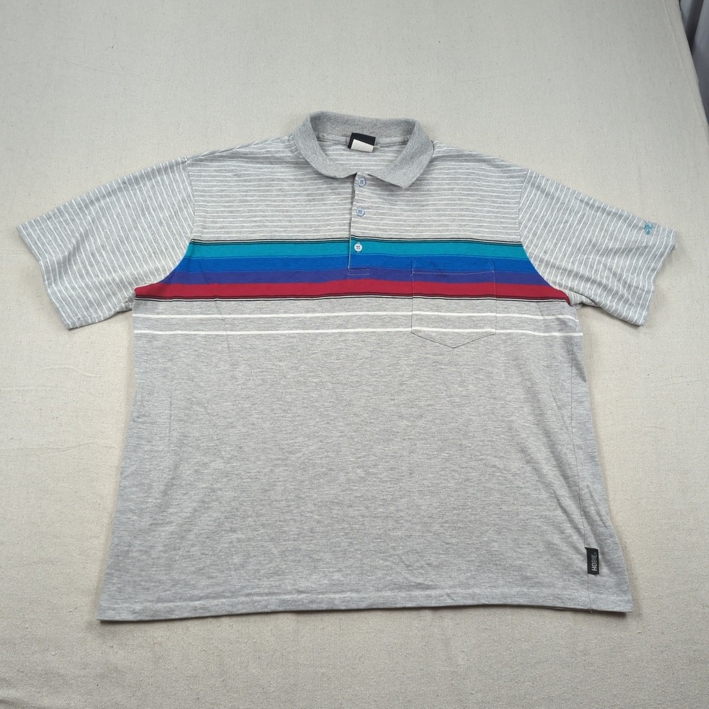 Vintge OP Shirt Mens 2XL Gray‎ Preppy Casual Made in USA Striped Boxy